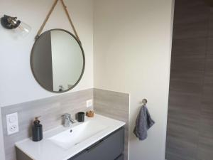 bagno con lavandino e specchio di Le Verger de Massilly a Massilly