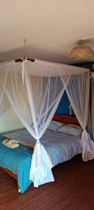 ein Bett mit Baldachin in einem Schlafzimmer in der Unterkunft Studio Standard (AMI Appart-hotel) - Taolagnaro in Tolagnaro