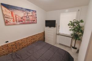 a bedroom with a bed and a tv and a plant at City Center - Casa luxury in Ravenna
