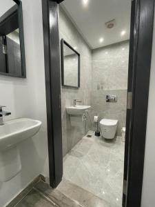 een badkamer met een wastafel en een toilet bij Appartement l'aouina in El Aouina