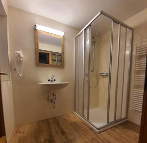 un baño con ducha y lavabo en Haus Elisabeth Sporer, en Schwendau