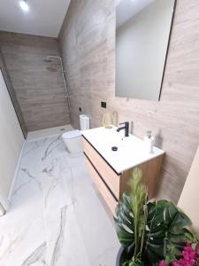 a bathroom with a sink and a toilet and a mirror at Exclusivo y único apartamento in Valencia