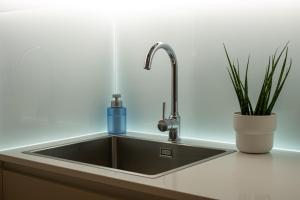 a kitchen sink with a blue bottle on it at Veroniamo in Verona