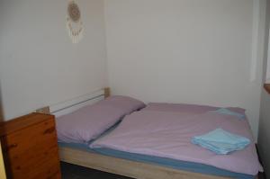 Ce lit se trouve dans une chambre dotée d'une commode et d'une passerelle de lit. dans l'établissement Ubytování U Vítů, 