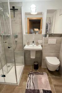 a bathroom with a shower and a sink and a toilet at Apartment Am Birkenhain-2 by Interhome in Seefeld in Tirol