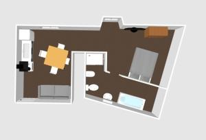 - un plan d'étage d'un petit appartement avec une chambre dans l'établissement HH Hermoso Housing Asti, à Asti