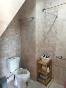 uma casa de banho com um WC e um chuveiro em VILLA CASTELLOS 