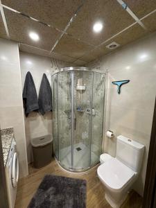 a bathroom with a glass shower and a toilet at apartamento la perla in Fuengirola +40 photos
