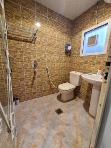 ein Bad mit einem WC und einem Waschbecken in der Unterkunft amazing view large dunes nearby in Liwa