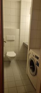 a bathroom with a washing machine and a toilet at Apartment Sofia in Wilderswil