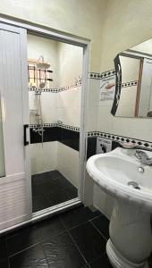 La salle de bains est pourvue d'une douche et d'un lavabo. dans l'établissement Apartment Huz Peer 2, à Trou aux Biches