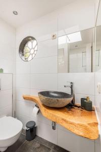 a bathroom with a sink and a toilet at Bed & Bike Harbour Hoorn in Hoorn