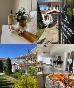 a collage of pictures of a house with a bottle of wine at Белият кът in Sapareva Banya