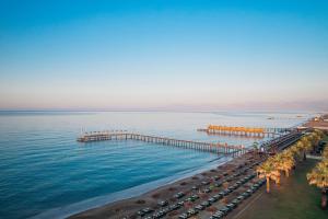 an aerial view of a beach with palm trees and a pier at Kremlin Palace in Lara