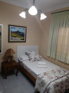 1 dormitorio con 1 cama y 1 mesa con lámpara en Vivienda el Timón, en Ingenio