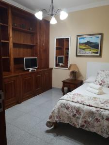 um quarto com uma cama e uma televisão de ecrã plano em Vivienda el Timón em Ingenio