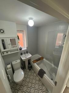 a bathroom with a toilet and a sink and a shower at Buckthorn House - James Cook Hospital in Middlesbrough