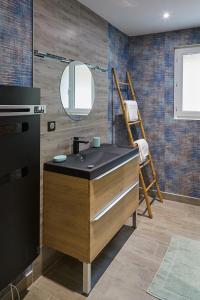 uma casa de banho com um lavatório e um espelho em Paradis Champenois em Damery