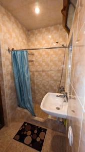 een badkamer met een wastafel en een douche bij Guest house Green Veranda in Mtskheta