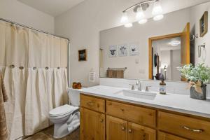 コー・ダレーンにあるMountain Home in Coeur d’ Aleneの洗面台、トイレ、鏡のあるバスルーム +17枚の写真