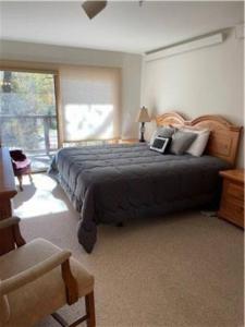 a bedroom with a large bed and a large window at Condo, Driggs - Bannock 216 in Driggs