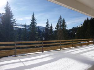 widok z balkonu domu w śniegu w obiekcie Charmant appartement 3 pièces, terrasse, ski à proximité - FR-1-425-135 w mieście Flaine