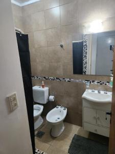 La salle de bains est pourvue de 2 toilettes, d'un lavabo et d'un miroir. dans l'établissement Departamento Céntrico P. Palma, à Paraná