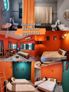 uma colagem de quatro fotos diferentes de um quarto em Ipoh town centre - safari 5 pax(2BR) em Ipoh