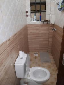 CeeJ'S Airbnb في Meru: حمام صغير مع مرحاض ودش