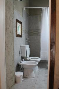 een badkamer met een toilet en een wastafel bij Posada Casablanca in La Carolina