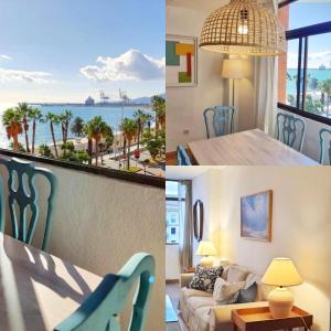 un collage de fotos de una habitación con vistas al océano en Panoramic views to the sea in Malaga, en Málaga