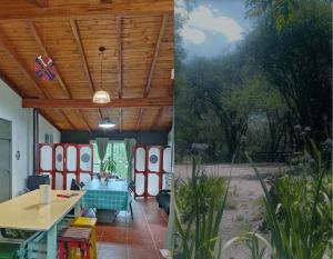 two images of a room with a table and a room with a view at CABAÑA MI PAZZ camino al cuadrado in Cordoba
