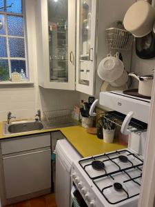 a kitchen with a stove and a sink at Chelsea Manor Studio in London