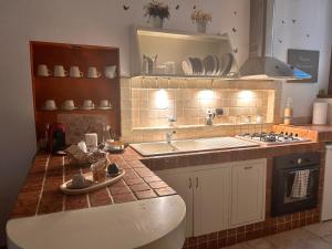 - une cuisine avec un comptoir, un évier et une cuisinière dans l'établissement L'antico Pozzo, à Sulmona