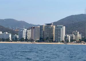a view of a city with a beach and buildings at CAMELIA Y MAGNOLIA ACAPULCO in Acapulco