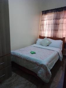 Marwan Homes في نيري: غرفة نوم صغيرة بسرير مع ستارة