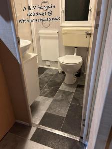 a bathroom with a toilet and a sink at AM bargain holidays at Withernsea sands in Withernsea