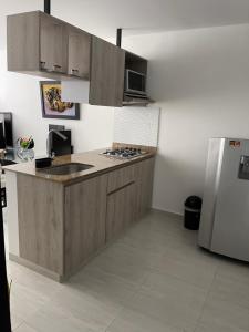 eine Küche mit einer Spüle und einem Kühlschrank in der Unterkunft Apartamento Santafe cartago V in Marinita