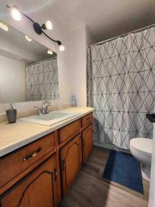 a bathroom with a sink and a toilet and a mirror at Freshly Renovated 2 bedroom unit in Cornwall