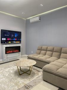 sala de estar con 2 sofás y TV en SULTAN PLAZA Borovoe, en Burabay