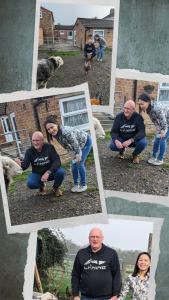 een collage van foto's van een man en een vrouw en een hond bij Brampton Dales Farm in Gainsborough