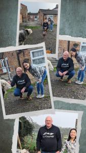 a collage of photos of a man and a woman and a dog at Brampton Dales Farm in Gainsborough