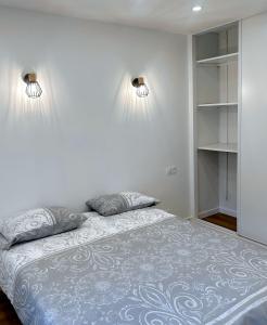 1 dormitorio con 1 cama con 2 almohadas en Charmant t3 avec balcon, en Saint-Fons