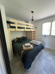 een slaapkamer met een stapelbed en een ladder bij Appartement cocooning 2 chambres in Gourette