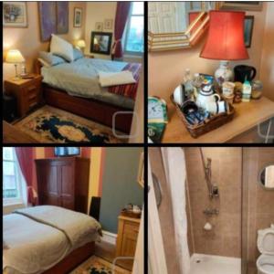 a collage of four pictures of a hotel room at Whitby Central walk to Beach Pier Flowergate in Whitby