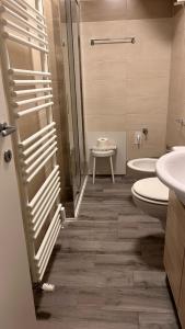 a bathroom with a shower and a toilet and a sink at Holiday Apartments Bellariva in Riva del Garda