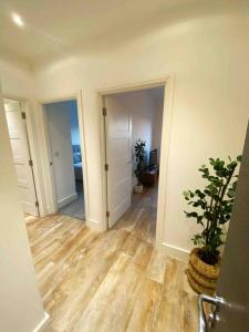 an empty room with a hallway with a potted plant at Beautiful 1 Bed Flat near NEC with secure parking in Birmingham