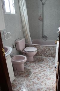 a bathroom with a toilet and a sink and a tub at Casa La Azotea de Cazorla in Cazorla +14 photos