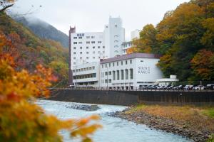a building next to a river next to a building at 層雲閣 in Kamikawa