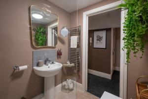 a bathroom with a sink and a mirror at At Home in Shrewsbury